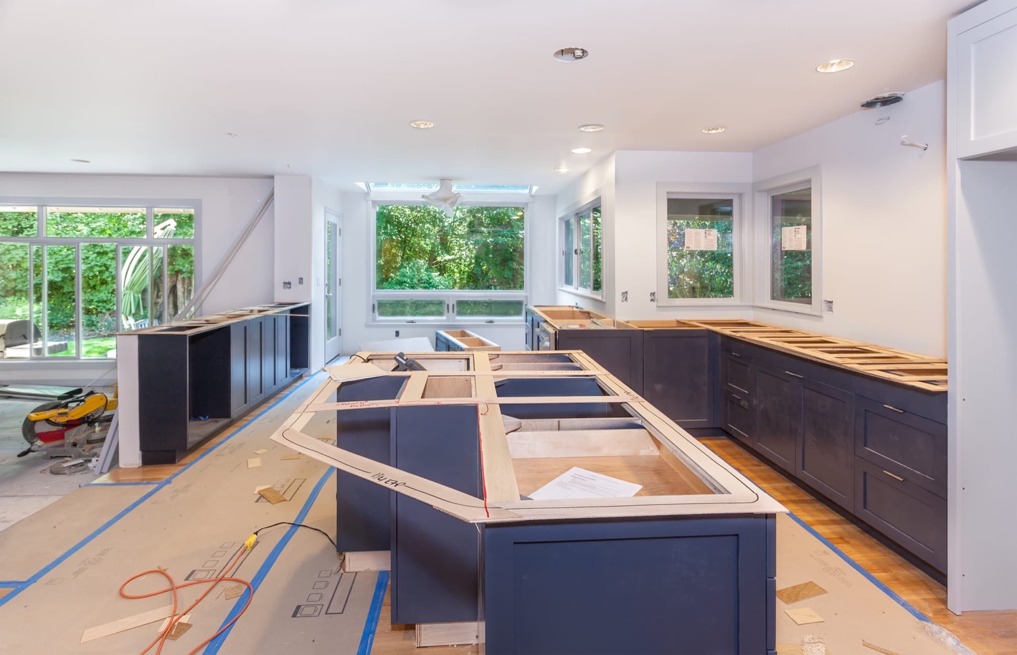 New-build kitchen with cabinets installed